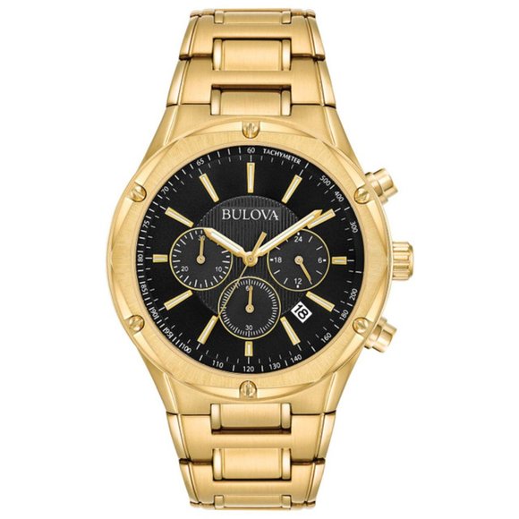 New Bulova Men's Quartz Chronograph Date Indicator Gold-Tone 43mm Watch 97B161